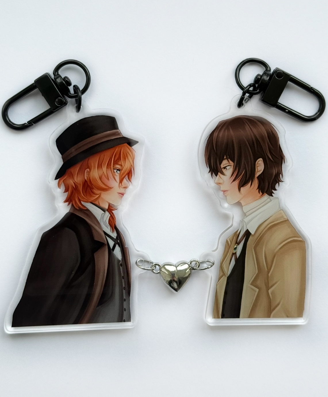Double black magnetic heart keyrings